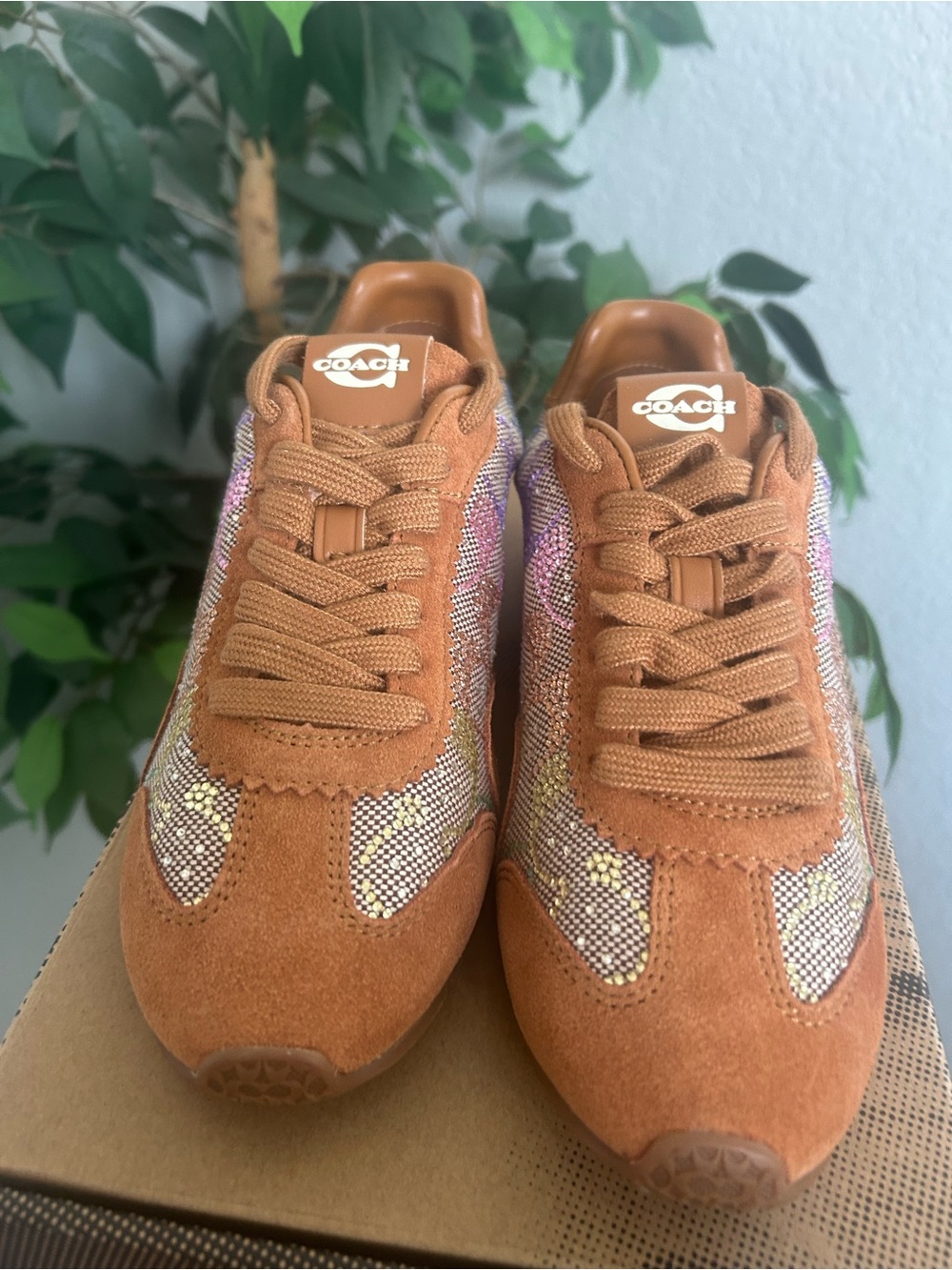 Coach Women's Tan Suede & Multicolor Signature Sneaker - Picture 3 of 6